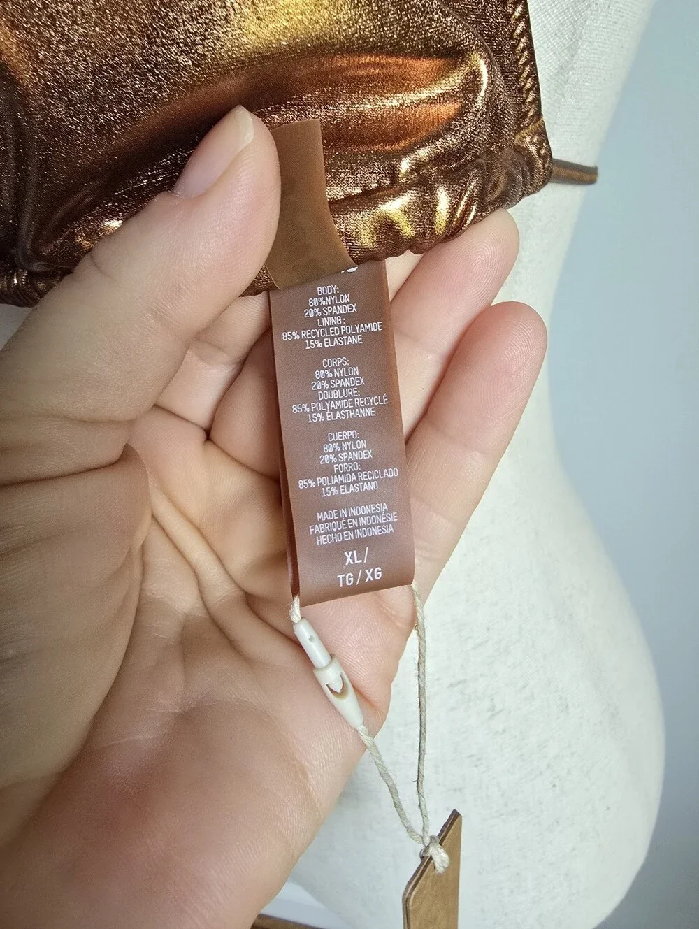 SKIMS NEW Metallic Bronze Swim Skimpy Triangle Bikini Top in Penny Gold SZ XL